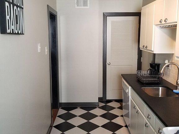 Retro tile flooring in kitchen