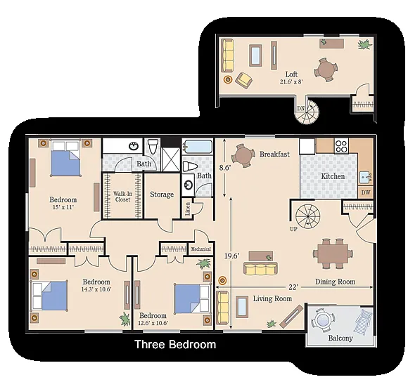 Floor plan 3 Bedroom 2 Bath Loft