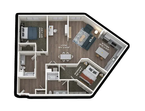 Floor plan B3.3 Two Bedroom with Den