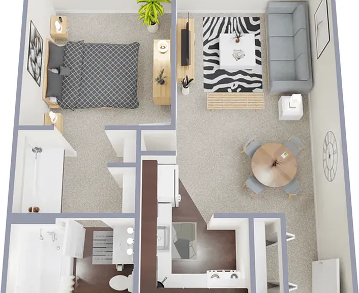 One bedroom, one bath, 520 square foot apartment One bedroom, one bath, 520 square foot apartment