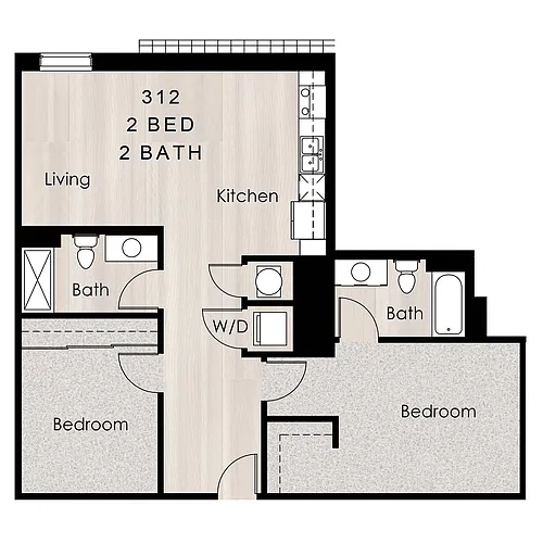 Floor plan 2 Bed / 2 Bath 1030 sq ft Furnished