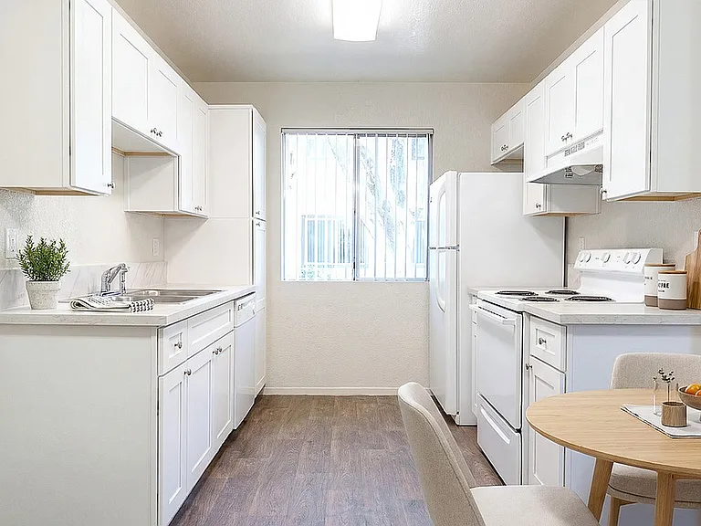 Renovated, Staged Kitchen at Camelot Apartments