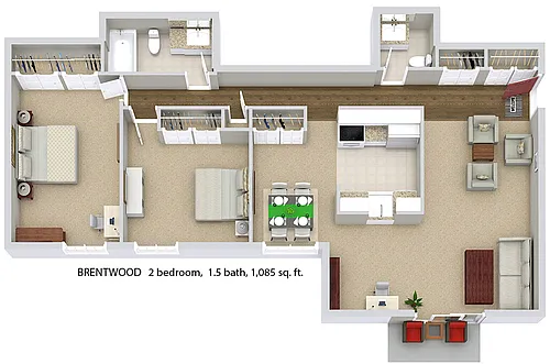 Floor plan The Brentwood (2BR / 1.5BA)