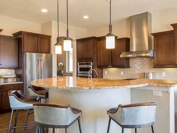 High End professional kitchen with stainless steel appliances, double oven, large gas range and gran