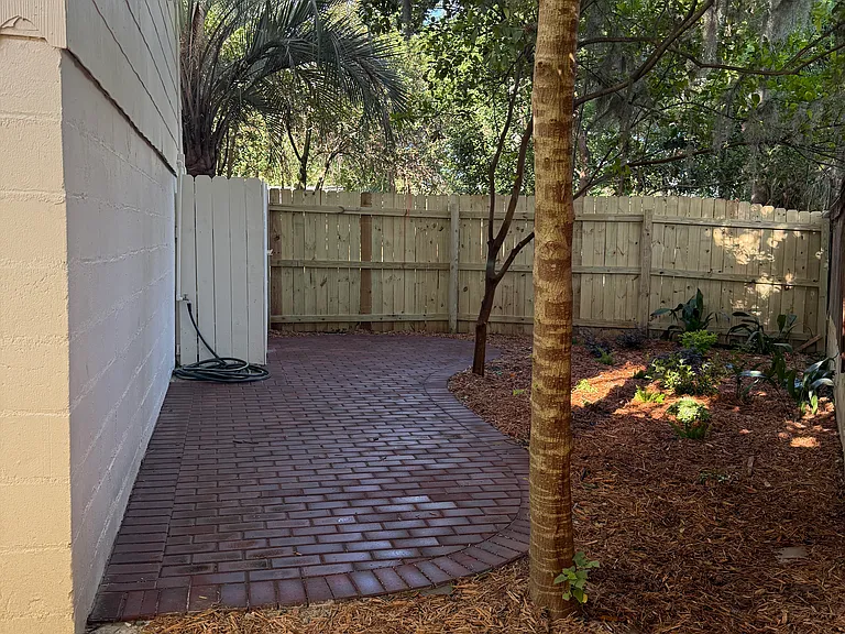 Privacy fence surrounding back patio.