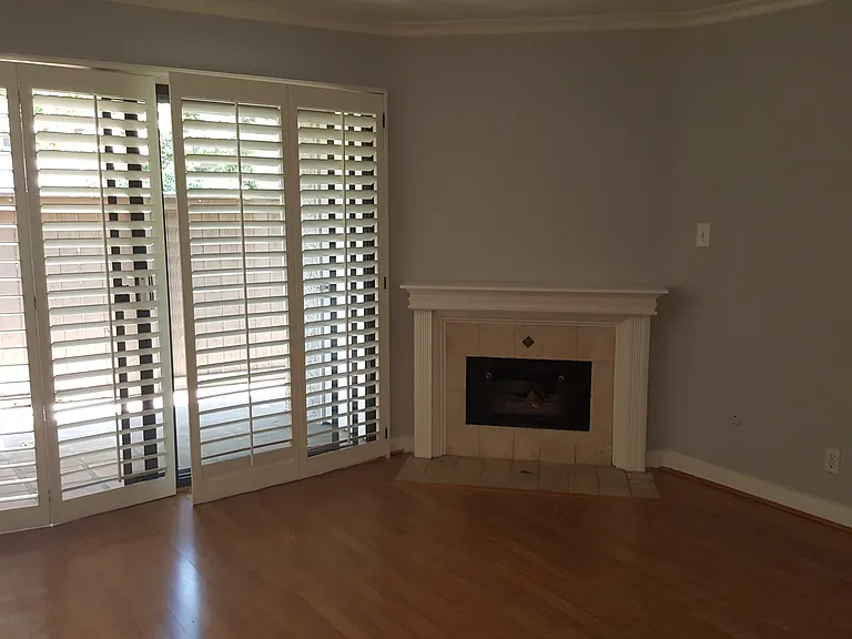 Living room fireplace and front patio
