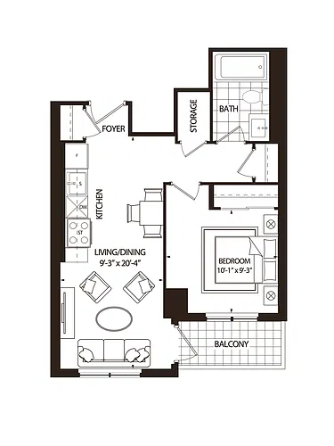 Floor plan 1 Bedroom 1 Bed 1 Bath 4