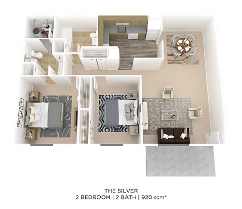 Floor plan Two Bedroom 2 Bath - 920 sqft