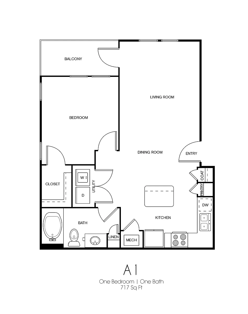 Floor plan A1 | 1 Bed | 1 Bath
