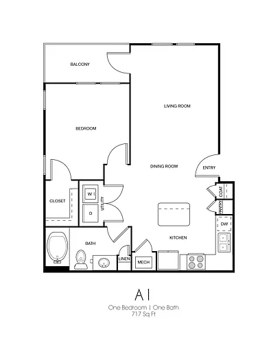Floor plan A1 | 1 Bed | 1 Bath