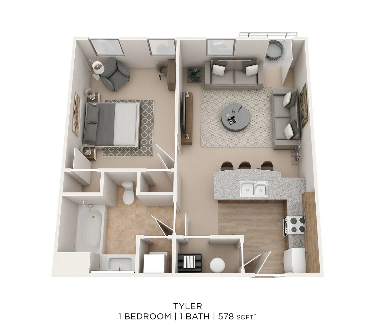 Floor plan One Bedroom- Tyler