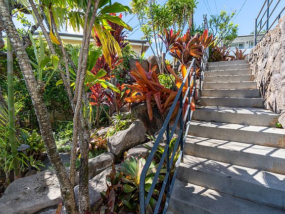 Stairs to entry, and stepping stones to outside, cold water shower