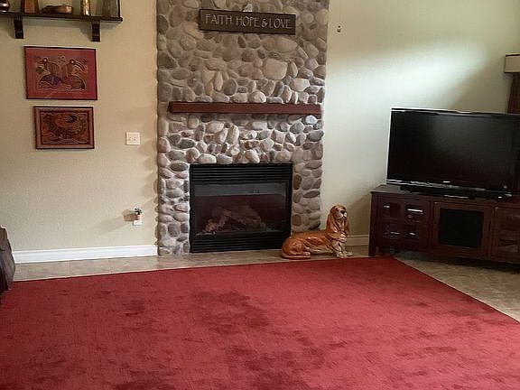 River rock fireplace