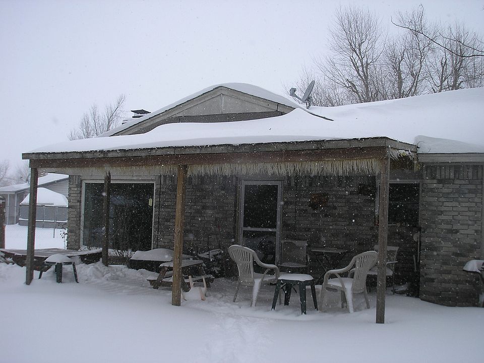 In the winter, Covered wooden patio