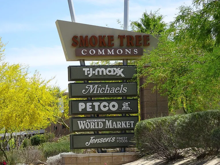 Close to the Smoke Tree Commons shopping center.