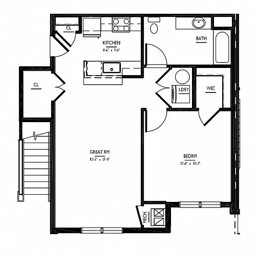 Floor plan 1 Bed/1 Bath-A4 Adapt Phase III
