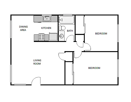 Floor plan 2 Bed / 1 Bath: Type A