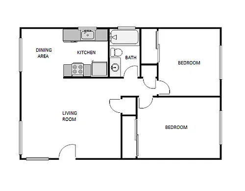 Floor plan 2 Bed / 1 Bath: Type B
