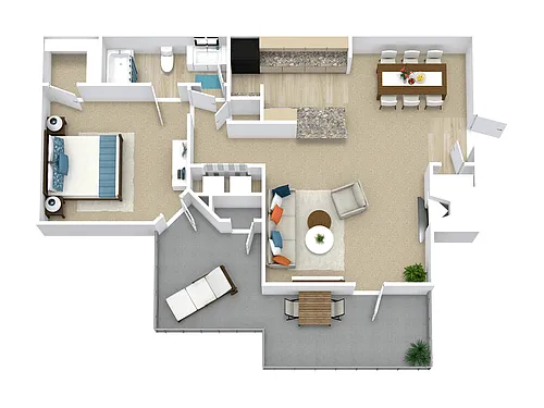 Floor plan 1 Bed, 1 Bath E Upgraded (80% Income Restricted)