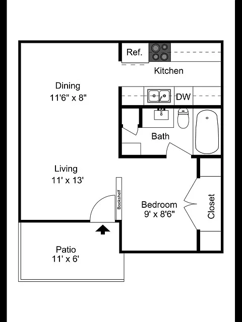 Floor plan Efficiency w/Patio 527Sq.Ft.