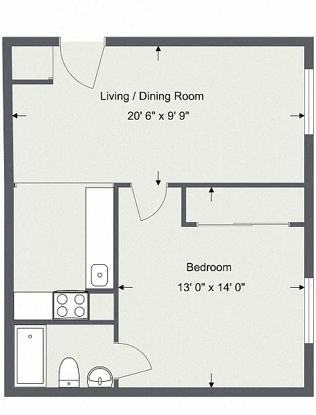 Floor plan 1 Bedroom 1 Bath-Talibrook Apt