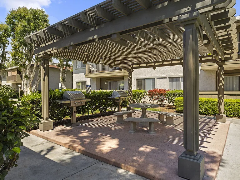 Barbecue area at Strada Apartments in Orange, CA