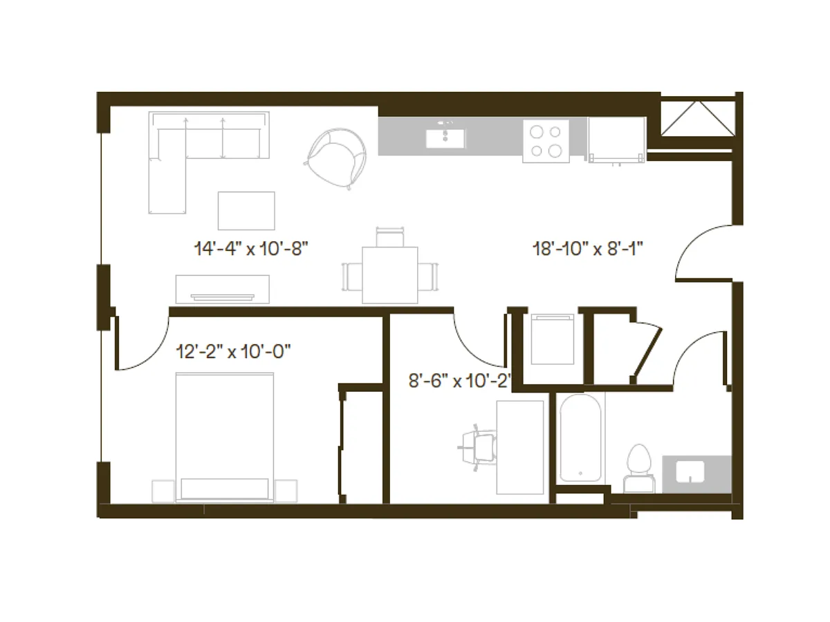Floor plan 1 Bedroom, 1 Bath A7