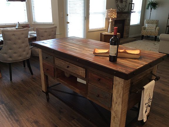 Rustic island on wheels