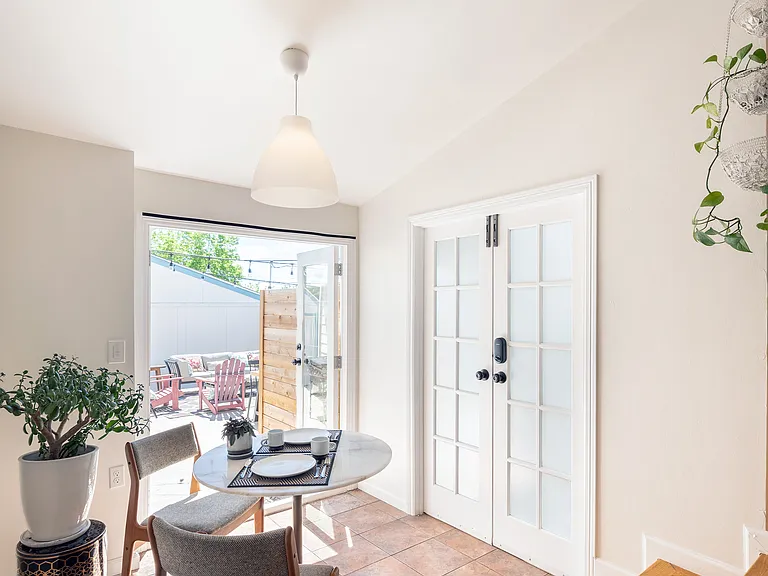 breakfast nook, french doors to backyard