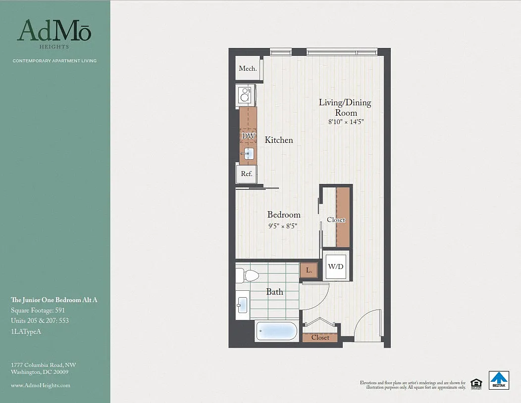 Floor plan The Junior One Bedroom Alt A