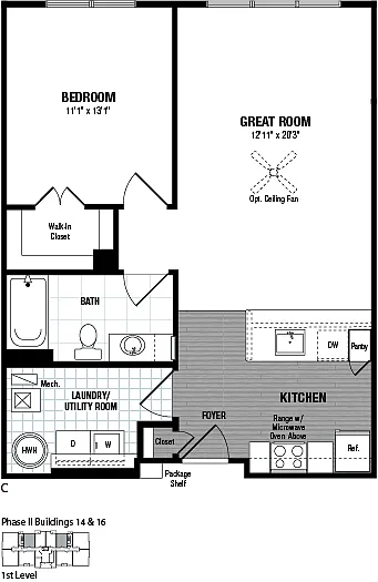 Floor plan 1 Bed 1 Bath-C