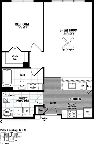 Floor plan 1 Bed 1 Bath-C