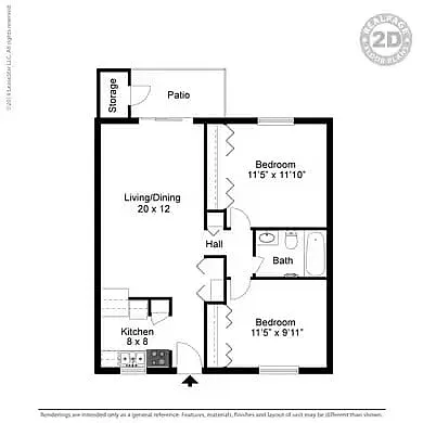 Floor plan 2 bed 1 bath