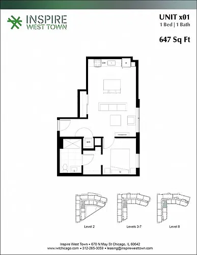 Floor plan x01 1 Bed - 1 Bath