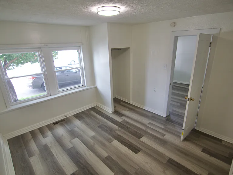 Bedroom closet and windows