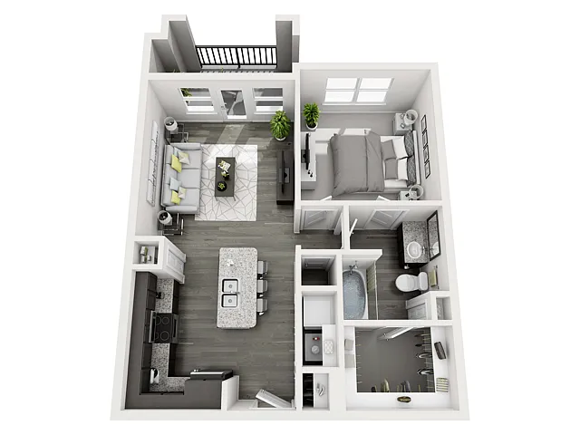 Floor plan 1 Bed, 1 Bath B (80% Income Restricted)