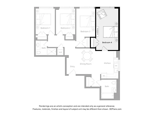 Floor plan Furnished Room in a 4 Bedroom 2 Bathroom (B4)
