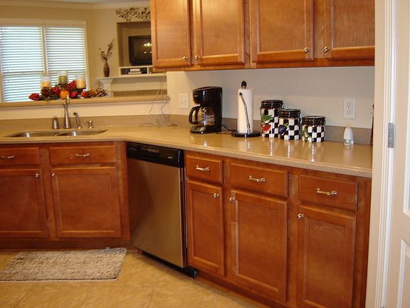 Corian countertops and tile floors