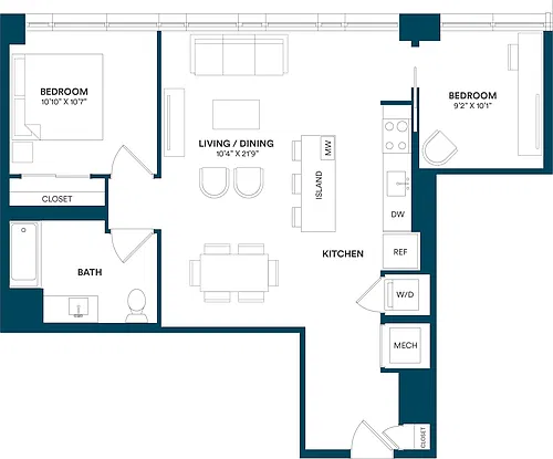 Floor plan 1 Bed/1 Bath Den-B1 07 04