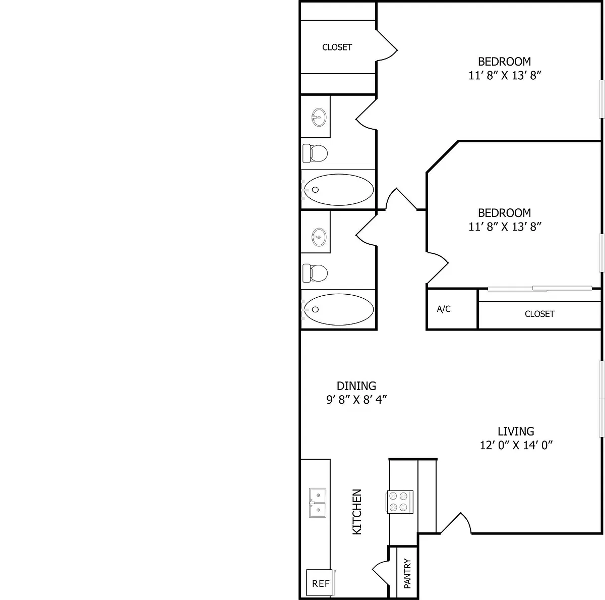 Floor plan Two Bedroom/Two Bath
