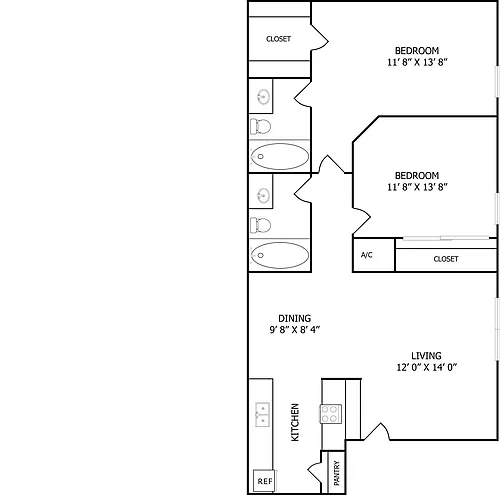 Floor plan Two Bedroom/Two Bath