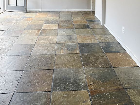 Slate floors in kitchen, dining area