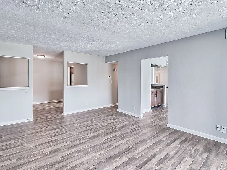 Spacious living room with hardwood-style flooring