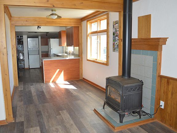 looking into dining room and kitchen