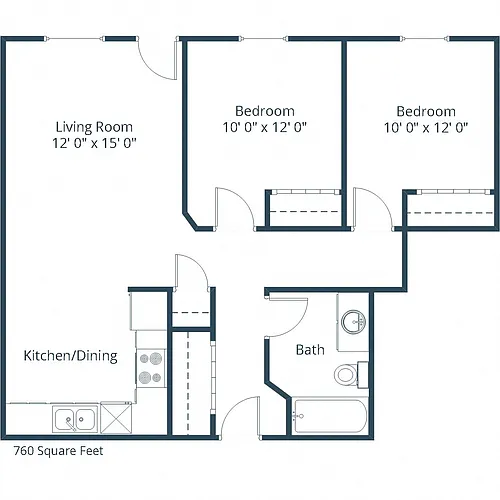 Floor plan Two Bedroom 21A