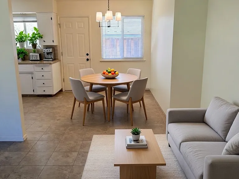 Conceptually furnished Living Room and Kithcen