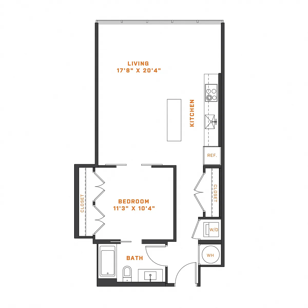Floor plan 1 Bedroom - 1 Bath | A10