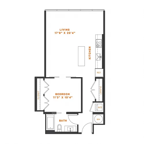 Floor plan 1 Bedroom - 1 Bath | A10