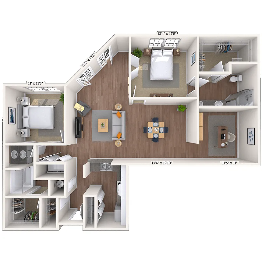 Floor plan Traditional 2x2 1152-1303 SF