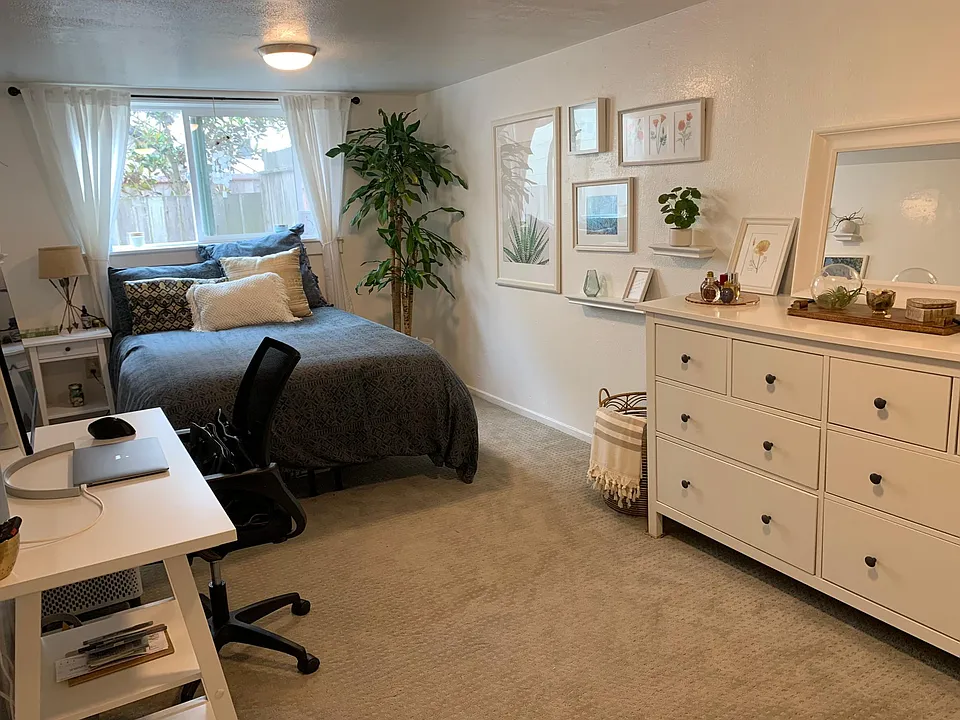 Large bedroom with furniture image. Provide feels and looks with furniture.